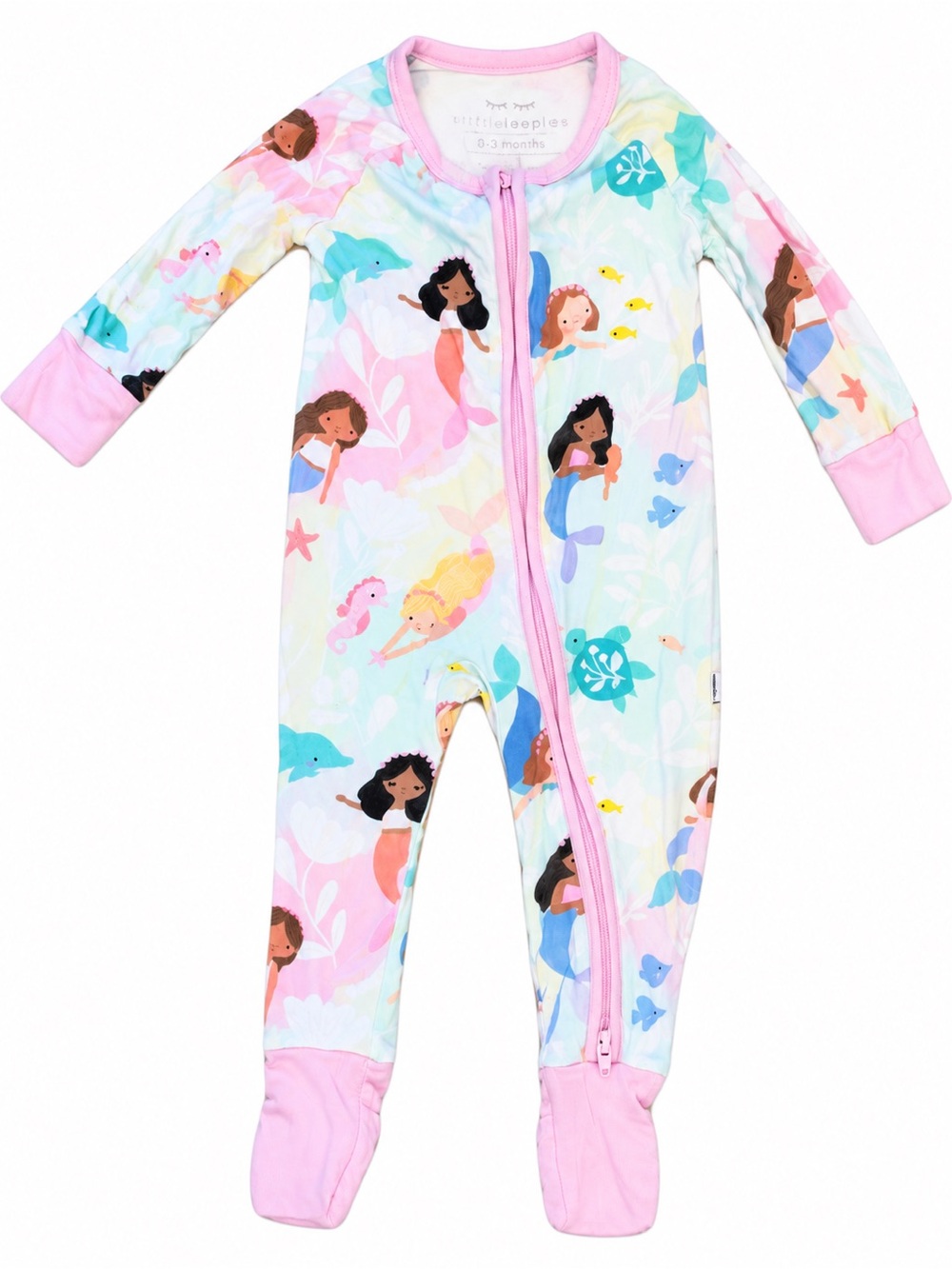 Little Sleepies Pastel Mermaid Print Zip Footed One-Piece